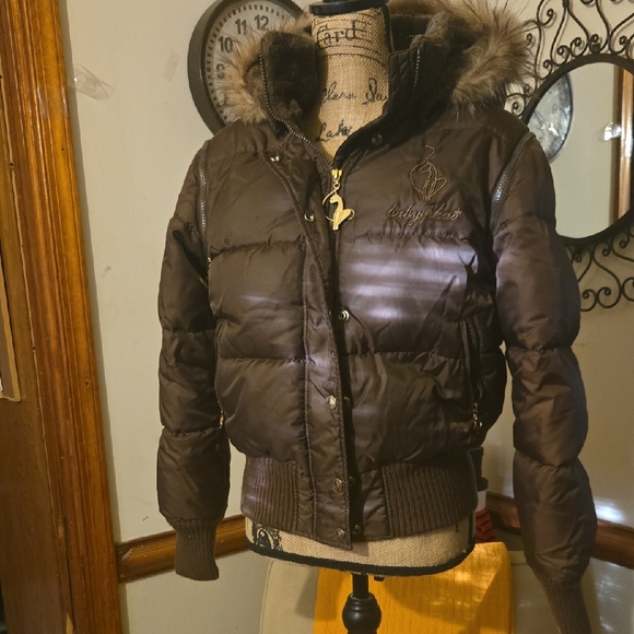 Baby Phat Chocolate Puffer Jacket with Fur Hood - Picture 2 of 14